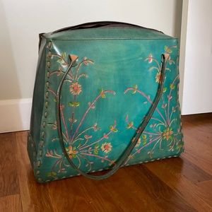 100% Leather Vintage Teal Tote